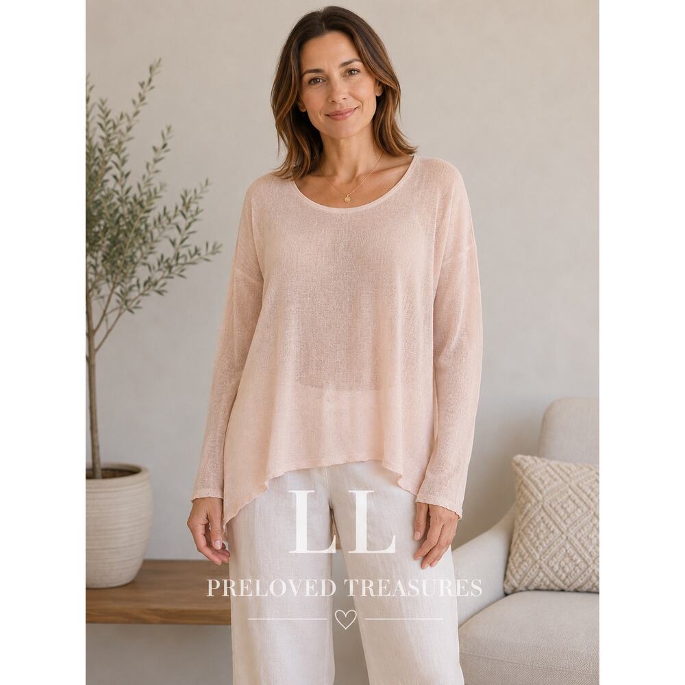Eileen Fisher Organic Linen‎ Blend Sheer Tunic Top Pink Long Sleeve M/L